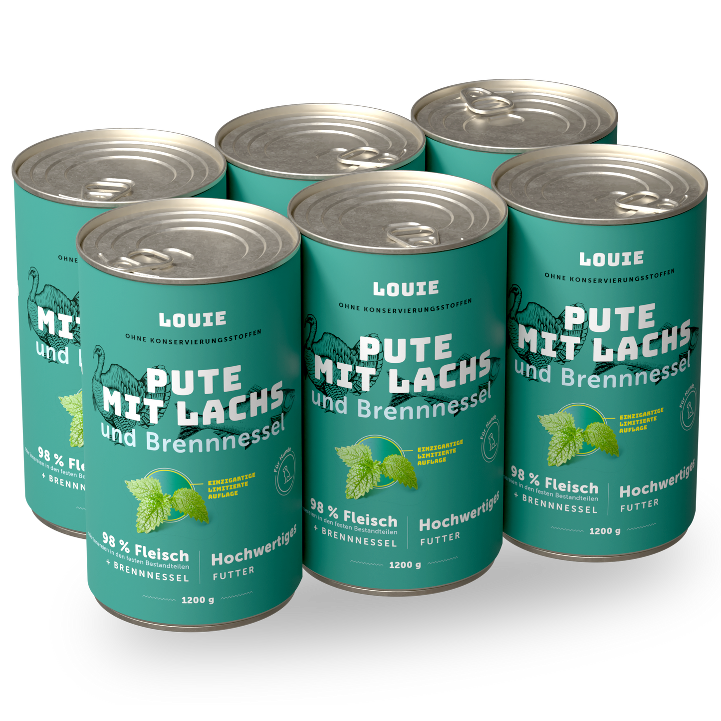 Vorteilspackung mit 6 Stück - Pute mit lachs und brennnessel 1200g