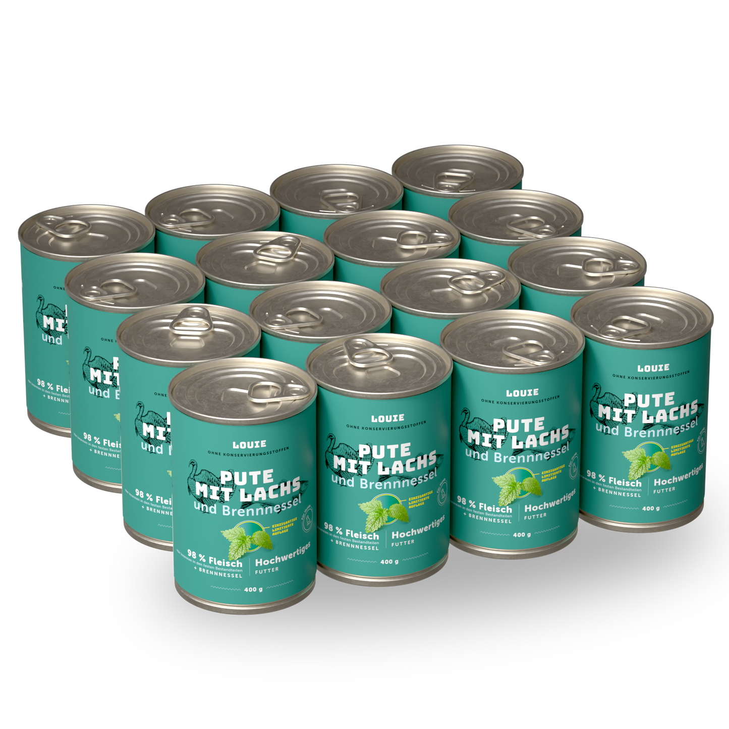 Vorteilspackung mit 16 Stück - Pute mit lachs und brennnessel 400g