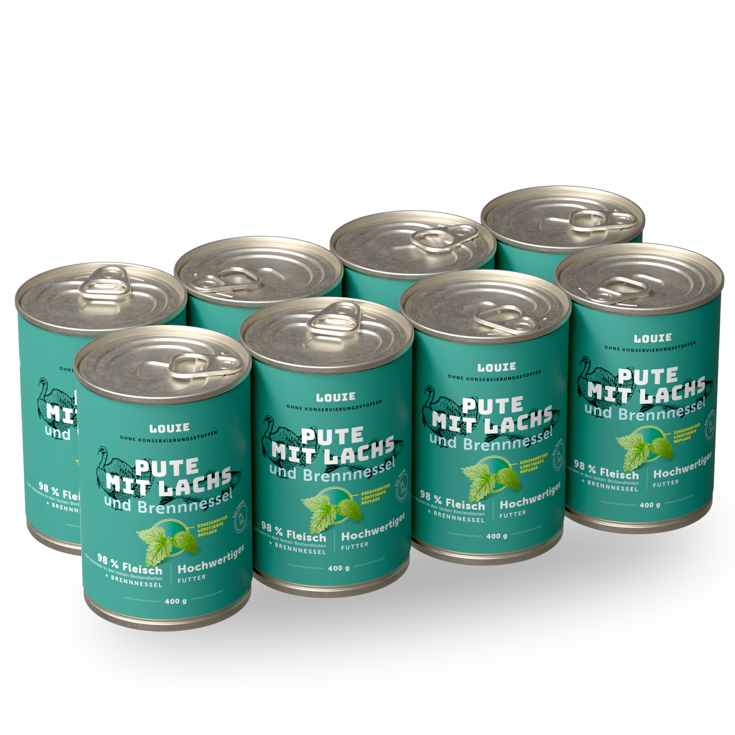 Vorteilspackung mit 8 Stück - Pute mit lachs und brennnessel 400g