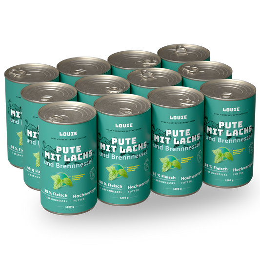 Vorteilspackung mit 12 Stück - Pute mit lachs und brennnessel 1200g