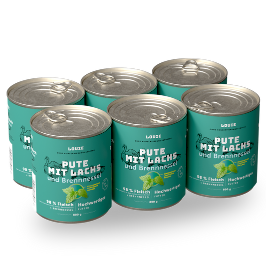 Vorteilspackung mit 6 Stück - Pute mit lachs und brennnessel 800g